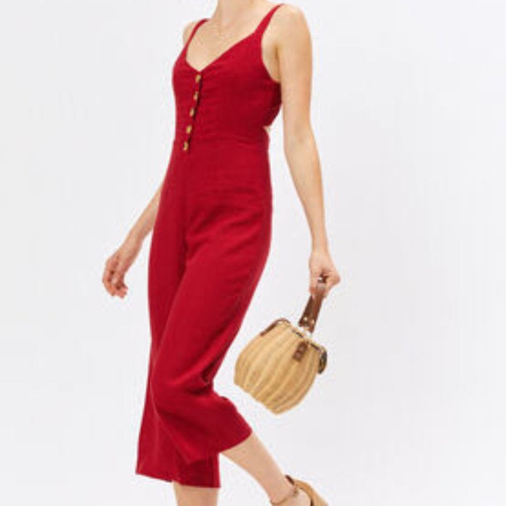 Tie Back Button Front Jumpsuit